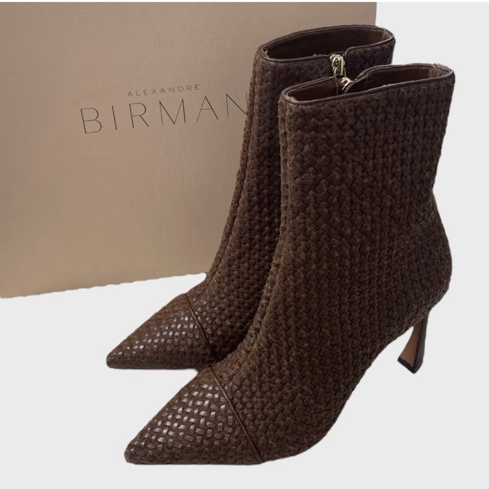 Alexandre Birman NEW Brown Woven Leather Myra Ankle Boots Size 36 1/2